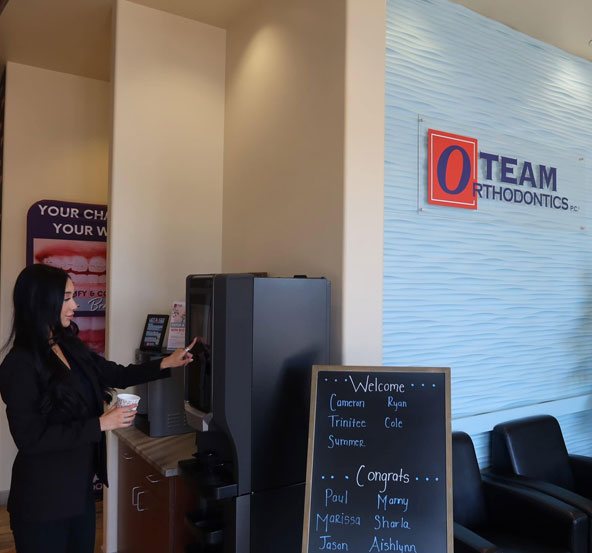 Reception area at Team Orthodontics where families are welcomed for two-phase orthodontic treatment.