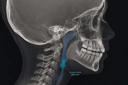 Side-view airway X-ray illustrating the upper airway and potential signs of sleep-disordered breathing.